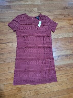 Anthropologie Mauve Crochet Short Sleeve Mini Dress
